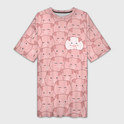 Футболка женская длинная Свинки паттерн, цвет: 3D-принт