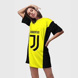 Футболка женская длинная Juventus sport geometry yellow, цвет: 3D-принт — фото 2