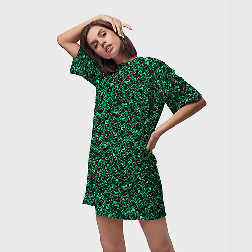 Женская длинная футболка Чёрно-зелёный абстрактная текстура / 3D-принт – фото 3