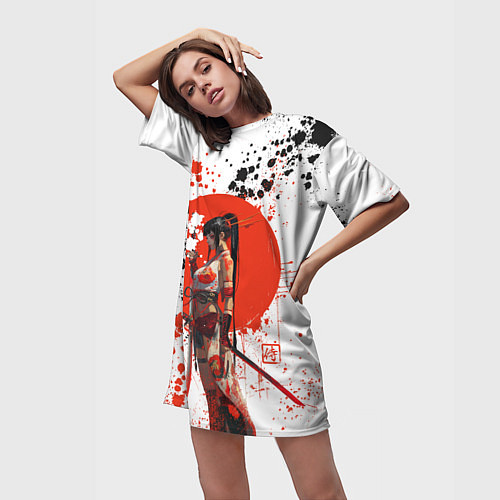 Женская длинная футболка Женщина самурай / 3D-принт – фото 3