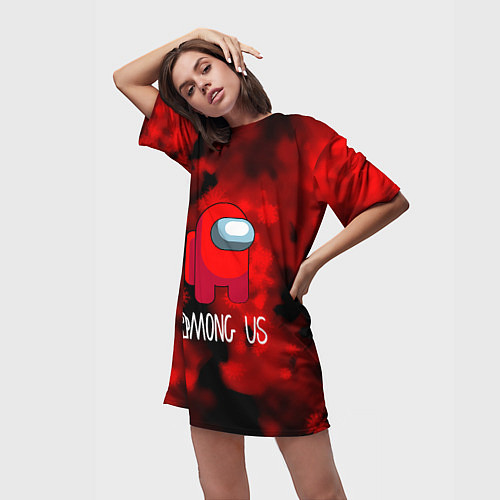 Женская длинная футболка Among us красный / 3D-принт – фото 3
