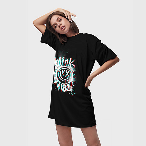 Женская длинная футболка Blink-182 glitch / 3D-принт – фото 3