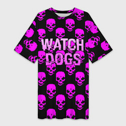 Футболка женская длинная Watch dogs neon skull, цвет: 3D-принт