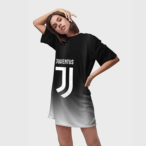 Женская длинная футболка Ювентус серый градиент / 3D-принт – фото 3
