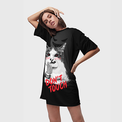 Женская длинная футболка Сердитый кот с ножом / 3D-принт – фото 3