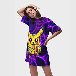 Футболка женская длинная Растекшийся Пикачу зомби на неоне, цвет: 3D-принт — фото 2