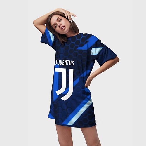 Женская длинная футболка Juventus sport geometry steel / 3D-принт – фото 3