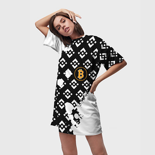 Женская длинная футболка Bitcoin pattern binance / 3D-принт – фото 3