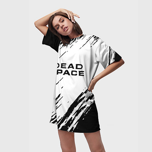 Женская длинная футболка Dead space чёрные краски / 3D-принт – фото 3