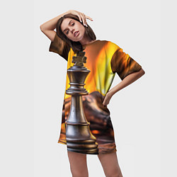 Футболка женская длинная Шахматы - король на фоне огня, цвет: 3D-принт — фото 2