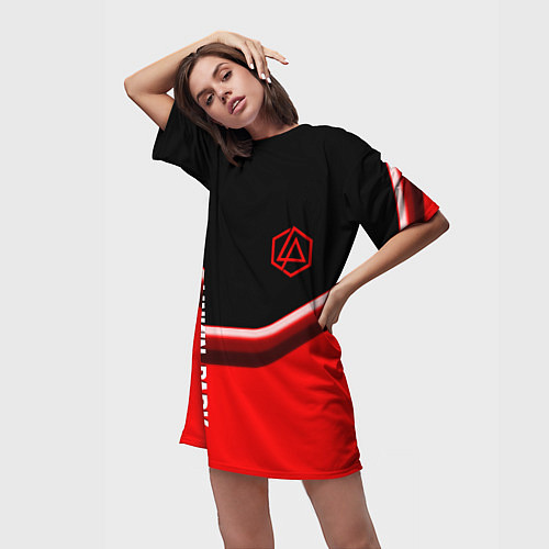 Женская длинная футболка Linkin park geometry line steel / 3D-принт – фото 3