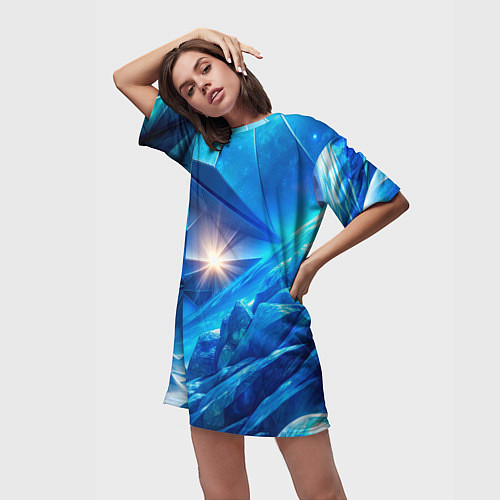 Женская длинная футболка Синяя объемная абстракция со вспышкой / 3D-принт – фото 3