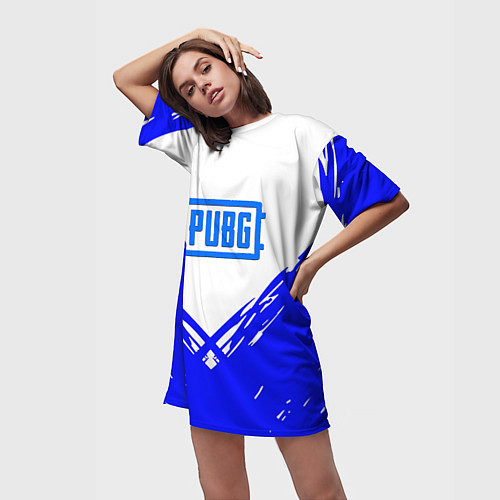 Женская длинная футболка PUBG синие краски / 3D-принт – фото 3