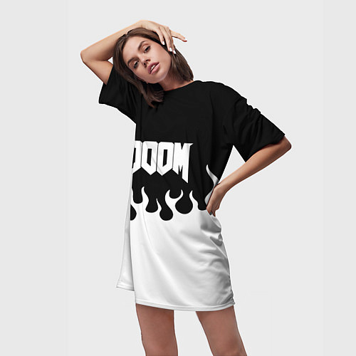 Женская длинная футболка Doom fire white / 3D-принт – фото 3
