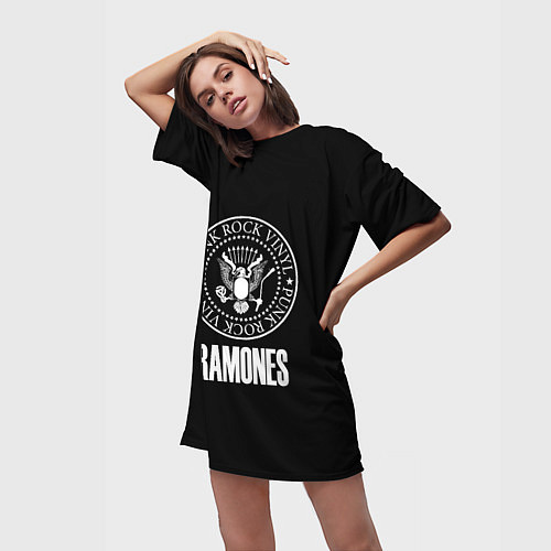 Женская длинная футболка Ramones rock logo / 3D-принт – фото 3