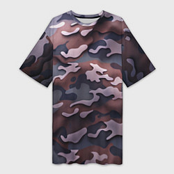 Футболка женская длинная Камуфляж-грязь, цвет: 3D-принт