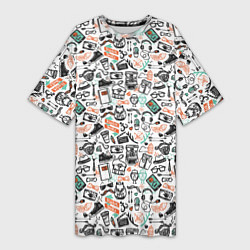 Футболка женская длинная Дудл хипстер, цвет: 3D-принт