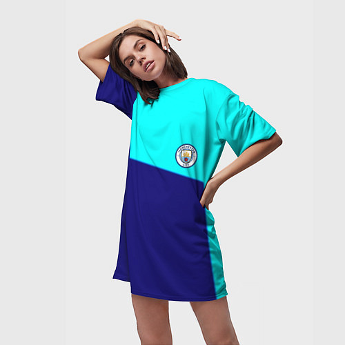 Женская длинная футболка Манчестер сити геометрия спорт / 3D-принт – фото 3