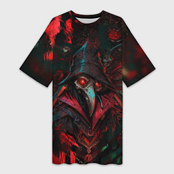 Женская длинная футболка Чумной доктор с пылающим взором