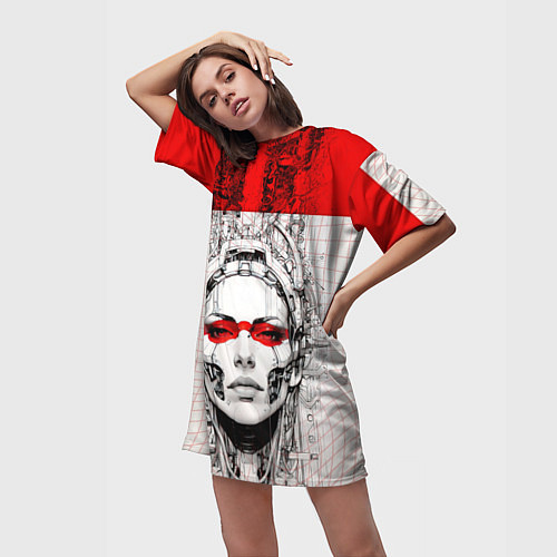 Женская длинная футболка Футуристичная женщина-андроид / 3D-принт – фото 3
