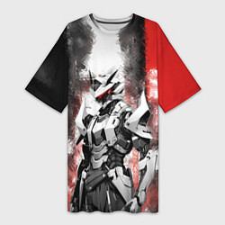 Футболка женская длинная Боевой киборг в белой броне, цвет: 3D-принт