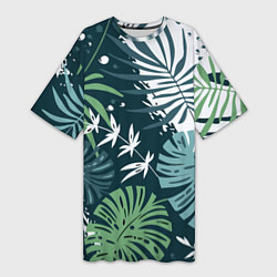 Футболка женская длинная Листья тропических джунглей абстракция, цвет: 3D-принт