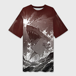 Футболка женская длинная Клыкастая акула, цвет: 3D-принт