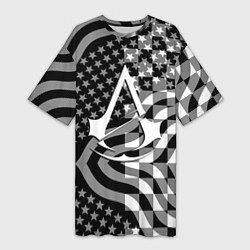 Футболка женская длинная Assassins Creed logo game usa, цвет: 3D-принт