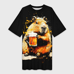 Женская длинная футболка Капибара с кружкой пива