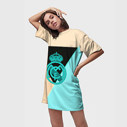 Футболка женская длинная Реал мадрид спорт геометрия, цвет: 3D-принт — фото 2