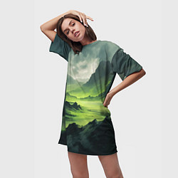 Футболка женская длинная Ядовитая горная местность - токсичная кислотная до, цвет: 3D-принт — фото 2