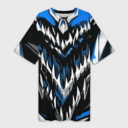 Футболка женская длинная Абстрактные бело-синие шипы, цвет: 3D-принт