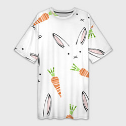 Футболка женская длинная Морковный зая, цвет: 3D-принт