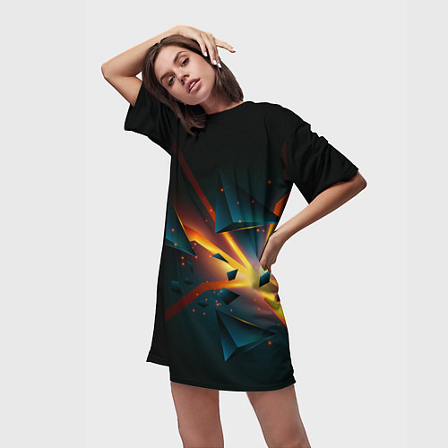 Женская длинная футболка Разлом плиты - абстрактная расщелина / 3D-принт – фото 3