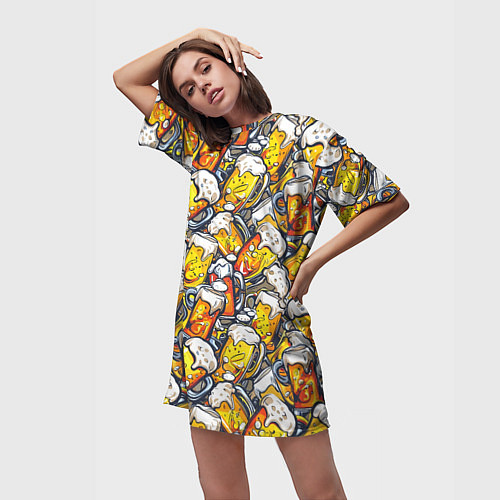 Женская длинная футболка Граффити пиво пенное / 3D-принт – фото 3