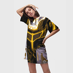 Футболка женская длинная Yellow stripes on a black and white background, цвет: 3D-принт — фото 2