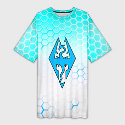 Футболка женская длинная The elder scrolls hexagon, цвет: 3D-принт