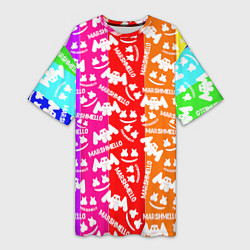 Футболка женская длинная Marshmello rainbow, цвет: 3D-принт