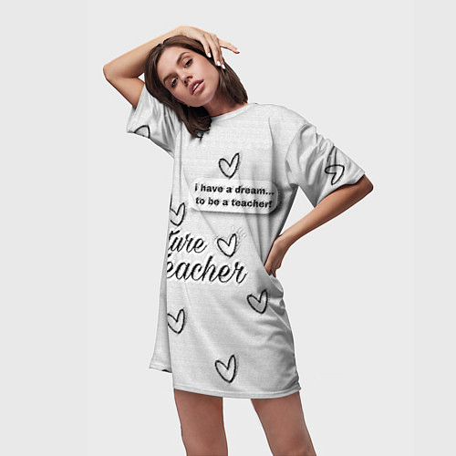 Женская длинная футболка Надпись будущий учитель / 3D-принт – фото 3