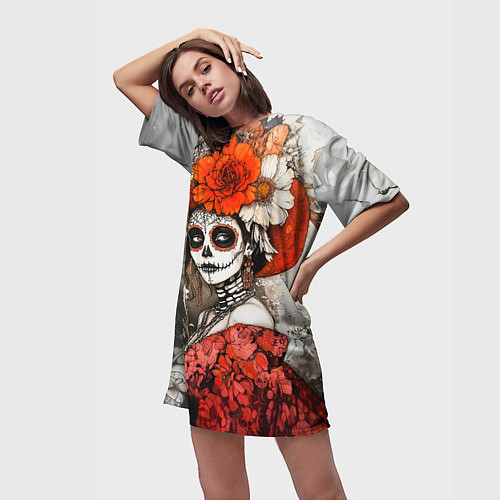 Женская длинная футболка Катрина в красном / 3D-принт – фото 3