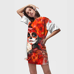 Футболка женская длинная Катрина Санта Муэрте, цвет: 3D-принт — фото 2