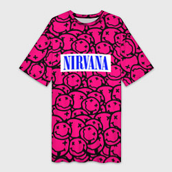 Футболка женская длинная Nirvana pink logo, цвет: 3D-принт