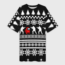 Футболка женская длинная Among us x cs go, цвет: 3D-принт