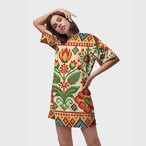 Женская длинная футболка Славянский узор и орнамент / 3D-принт – фото 3