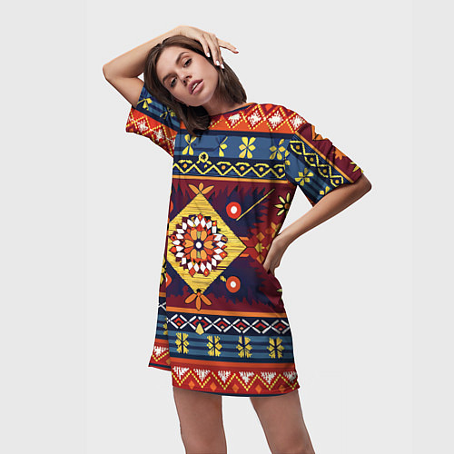 Женская длинная футболка Стиль советского ковра узоры и орнамент / 3D-принт – фото 3
