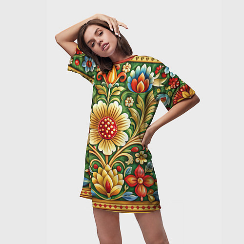 Женская длинная футболка Стиль советского ковра узоры и орнамент / 3D-принт – фото 3