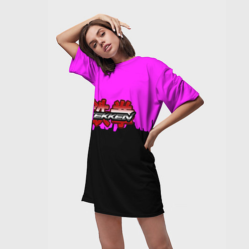 Женская длинная футболка Tekken розовая геометрия / 3D-принт – фото 3