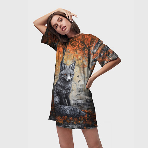 Женская длинная футболка Серый лисёнок / 3D-принт – фото 3