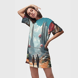 Футболка женская длинная Планета фантастика, цвет: 3D-принт — фото 2