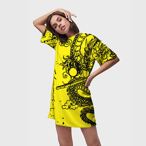 Женская длинная футболка Syberpunk dragon tatoo / 3D-принт – фото 3